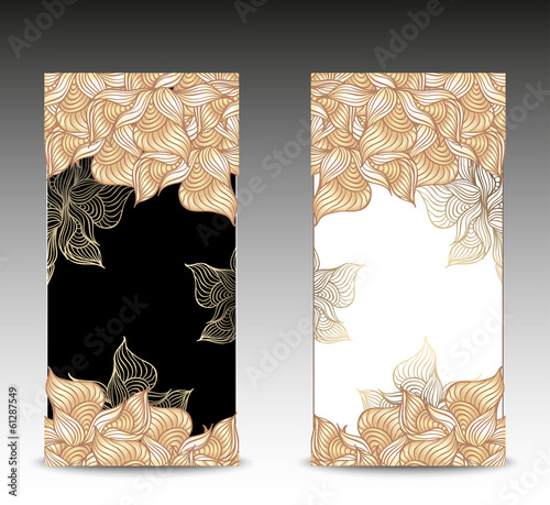 Set Abstract floral banners with flowers shells seaweed