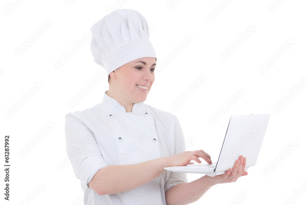 cook woman holding notebook isolated on white cook woman holding notebook isolated on white