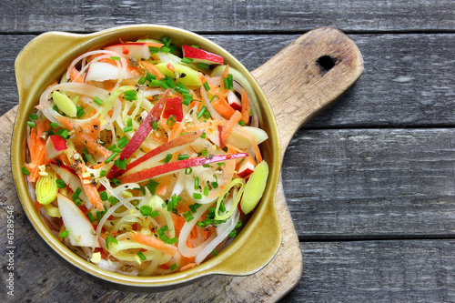 Salad with leek, carrots and apples