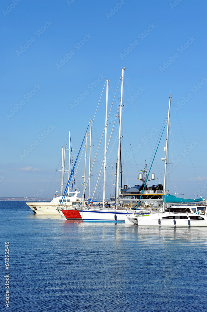 Motor yacht over harbor pier, Odessa, Ukraine