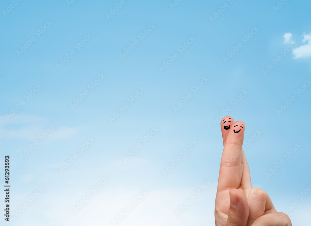 Happy smiley fingers looking at clear blue sky copyspace Happy smiley fingers looking at clear blue sky copyspace