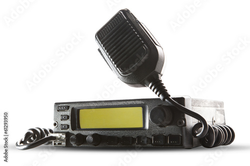 cb radio  transceiver station and loud speaker holding on air on photo