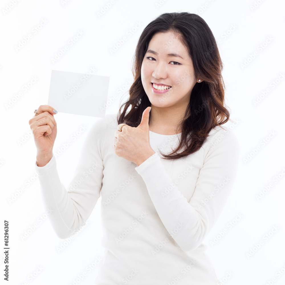 Asian woman showing empty card