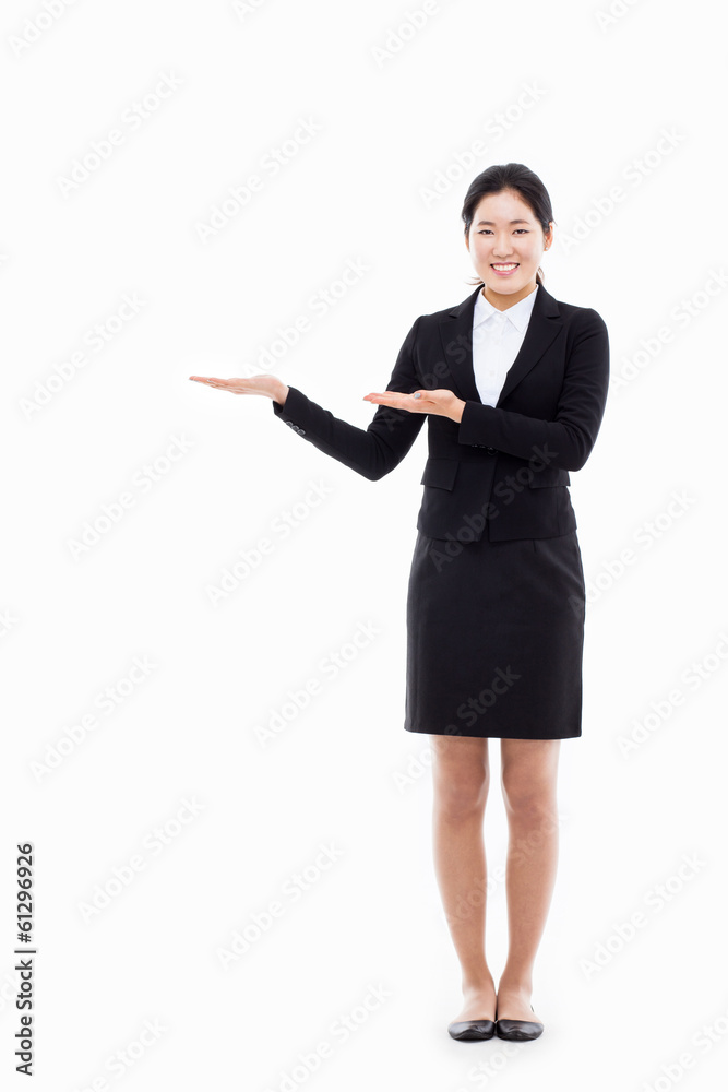 Asian business woman indicate blank space Asian business woman indicate blank space