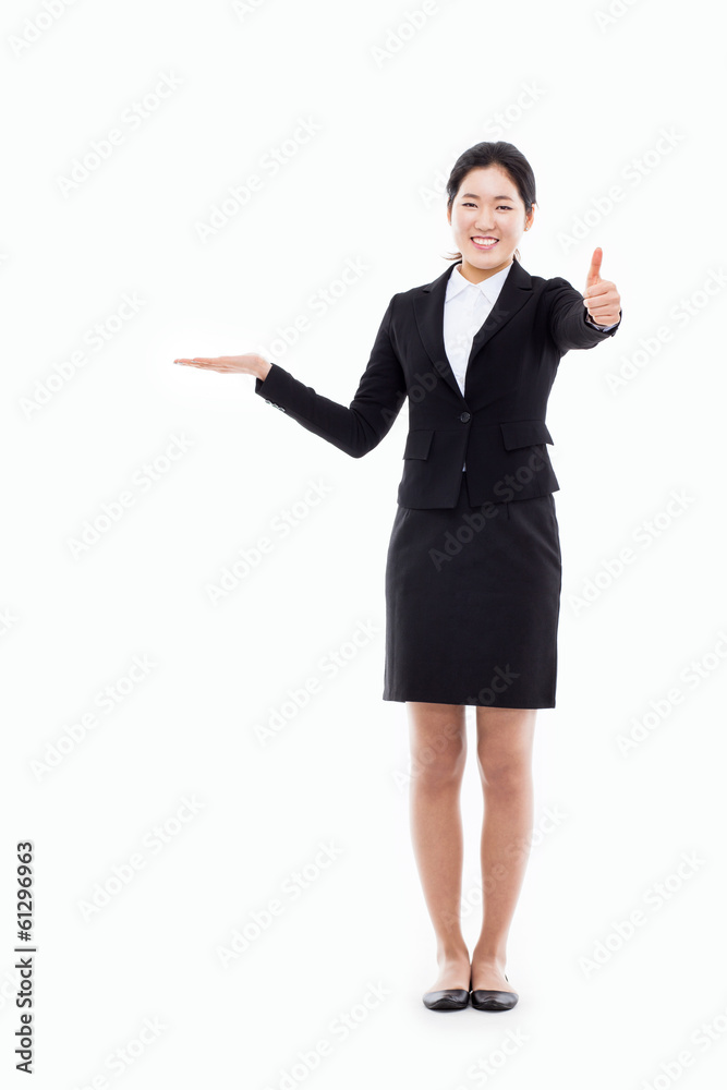 Asian business woman indicate blank space Asian business woman indicate blank space