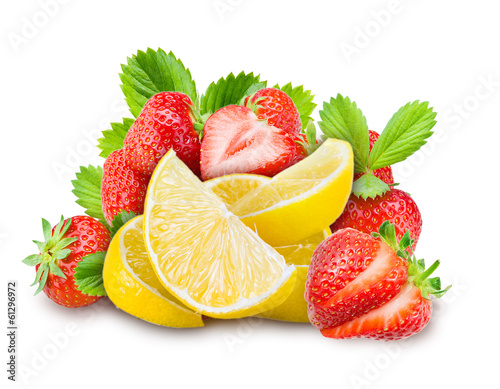 Lemon slices isolated on white. Heap of fruits