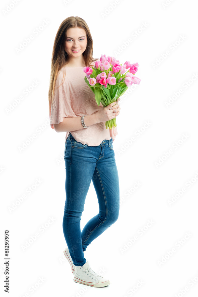 Mädchen mit Tulpenstrauss Mädchen mit Tulpenstrauss