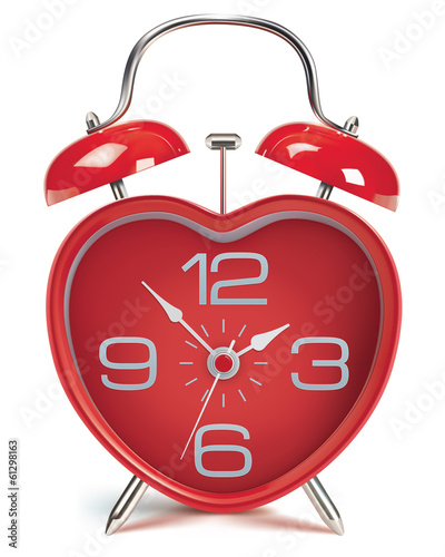 Heart shaped alarm clock on white. Vector illustration