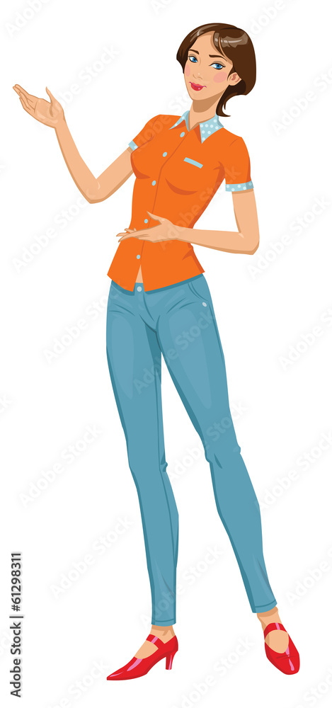 Fototapeta premium Smiling Woman Presenting