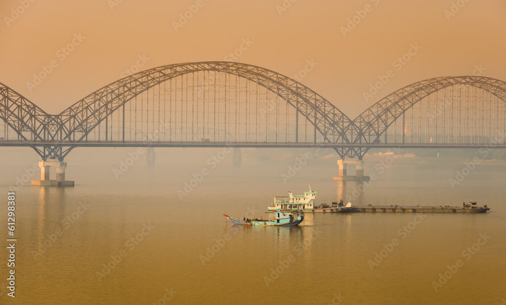 Yadanabon Bridge or Irrawaddy Bridge in Sagaing, Myanmar
