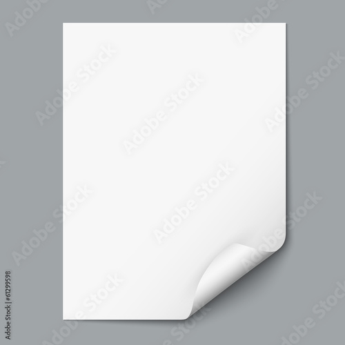 Empty paper sheet with curled corner