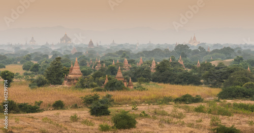 View of ancient temples in Bagan at sunrise, Myanmar