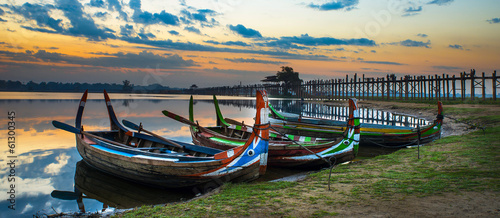 Slika na platnu .Colorful old boats on a lake in Myanmar