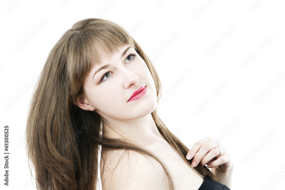 Portrait of beautiful girl on white background. Portrait of beautiful girl on white background.