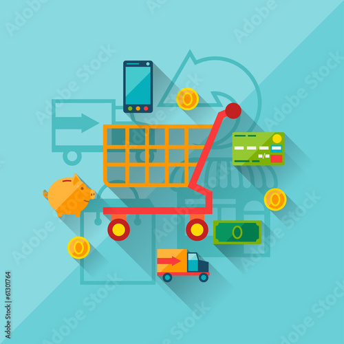 Illustration concept of internet shopping in flat design style.