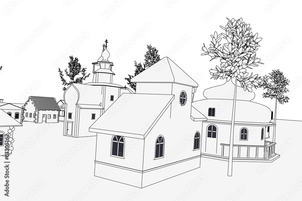 cartoon image of russian village