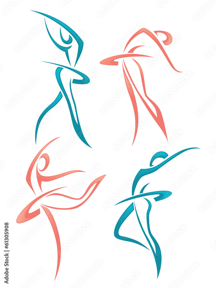 Obraz premium vector collection of abstract women in ballet pose