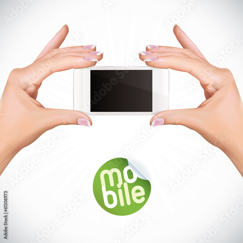 Vector Hand Holding Touchscreen Mobile Phone