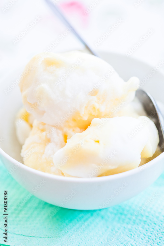 Vanilla ice cream in bowl