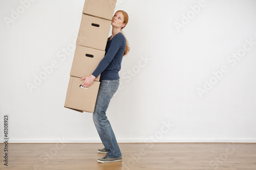 Woman Carrying Carton Storage Boxes