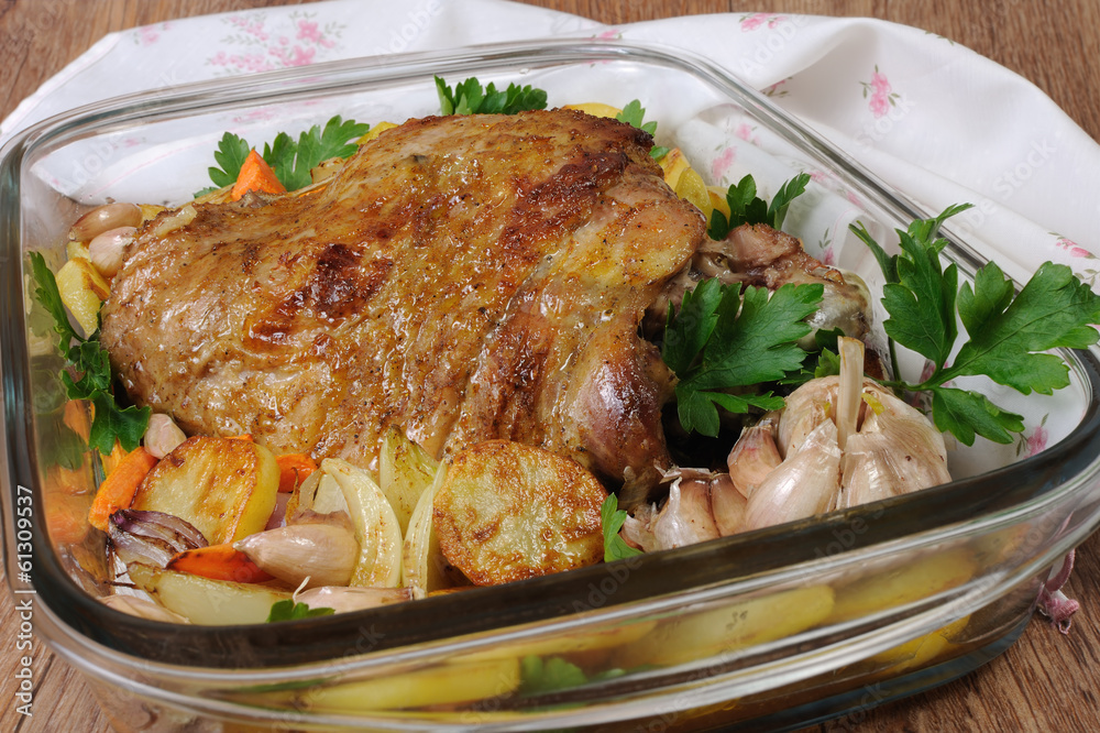 Turkey thigh baked with vegetables Turkey thigh baked with vegetables
