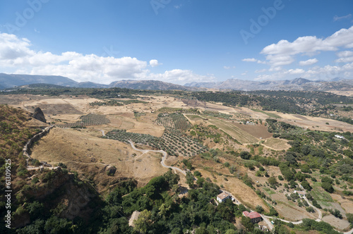 Views of Andalusian countryside from Ronda town  Malaga  Spain
