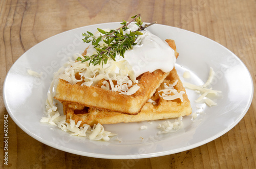 waffle with sour cream and grated cheese