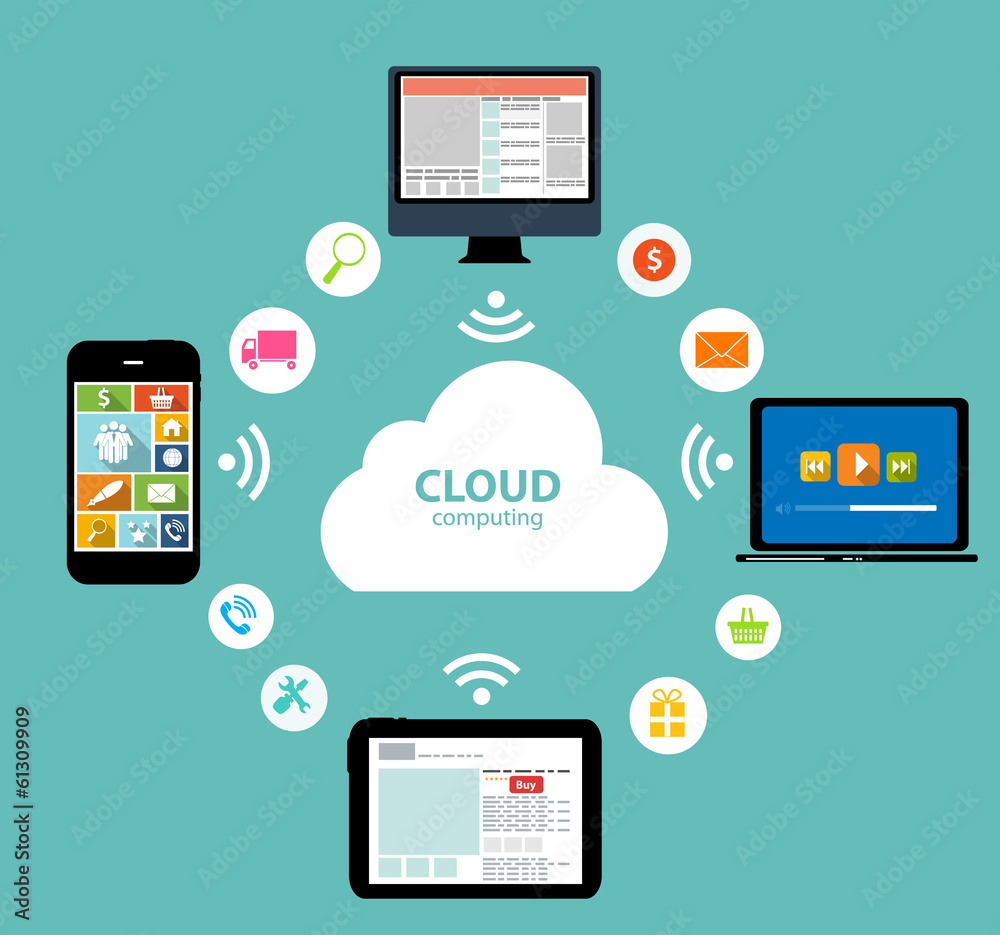 Cloud Computing Concept on Different Electronic Devices. Vector Cloud Computing Concept on Different Electronic Devices. Vector
