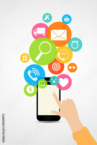 Business Internet on Different Electronic Devices Concept. Vect