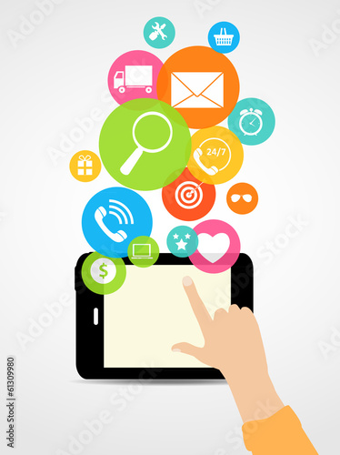 Business Internet on Different Electronic Devices Concept. Vect