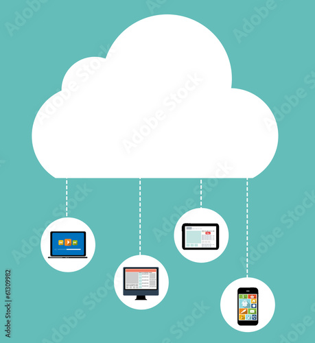 Cloud Computing Concept on Different Electronic Devices. Vector