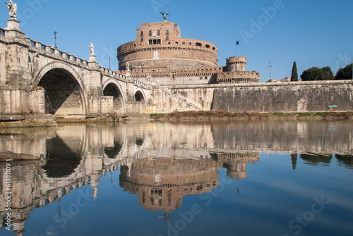 Castel Sant Angelo  Rome  Italy and reflection on water