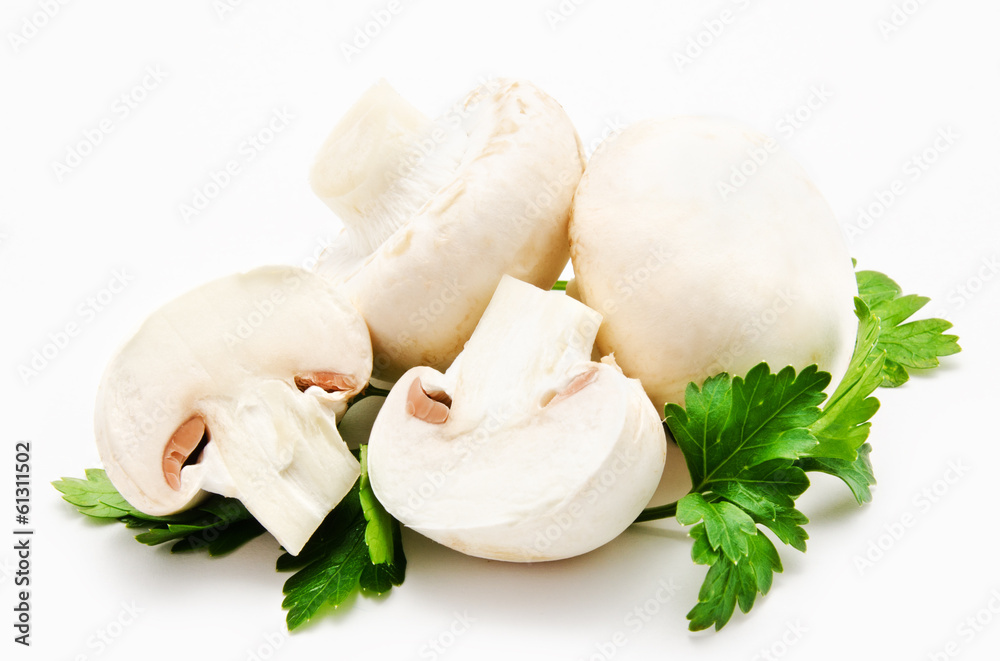 Champignon mushroom white agaricus witn parsley Champignon mushroom white agaricus witn parsley