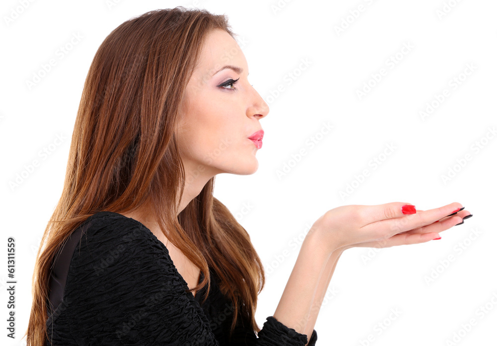 Attractive woman blowing kiss, isolated on white Attractive woman blowing kiss, isolated on white