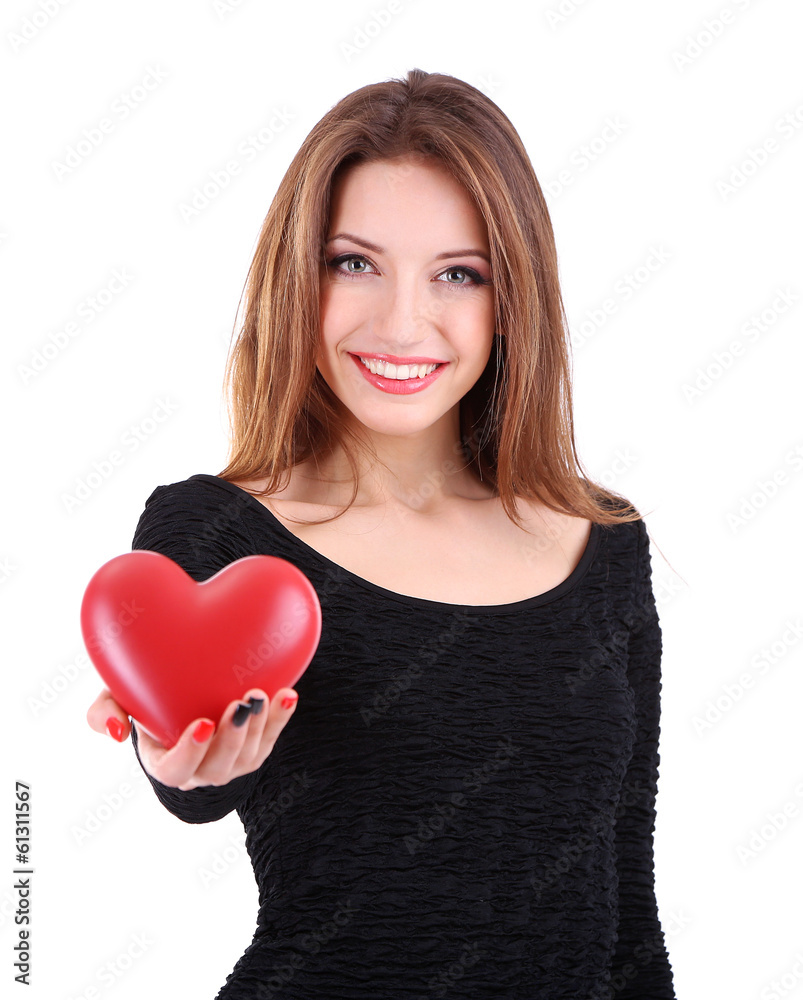 Attractive woman with heart, isolated on white Attractive woman with heart, isolated on white