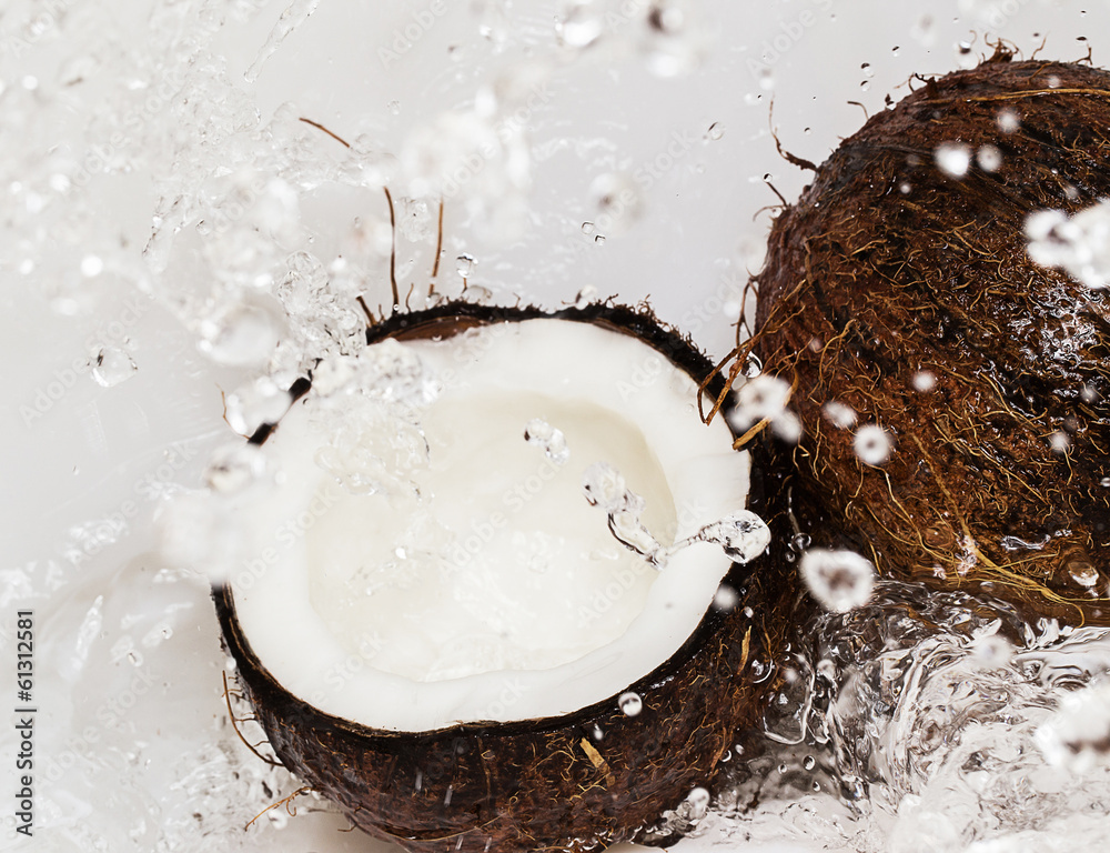 Coconuts and water splash Coconuts and water splash