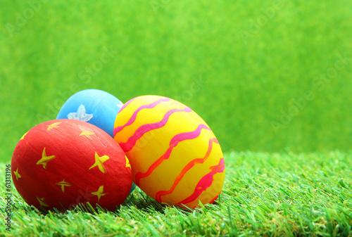 Easter eggs on grass background