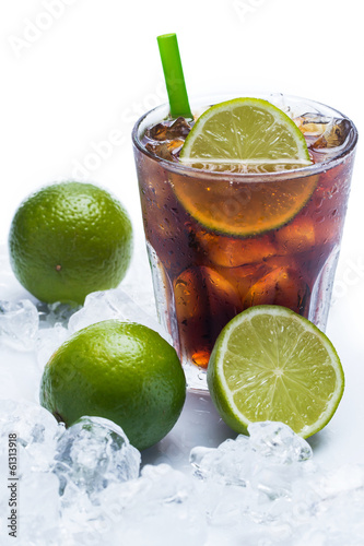 Photography Fresh cocktail with cola drink and lime