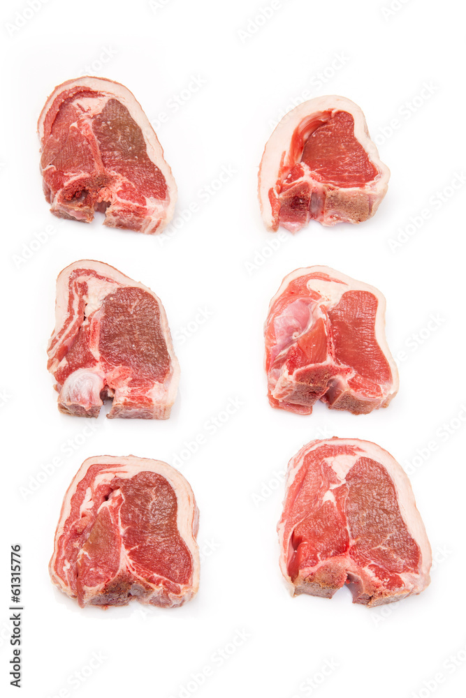 lamb chops isolated on a white studio background.