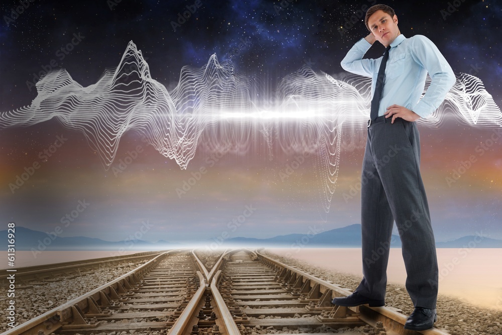 Composite image of thinking businessman with hand on head Composite image of thinking businessman with hand on head