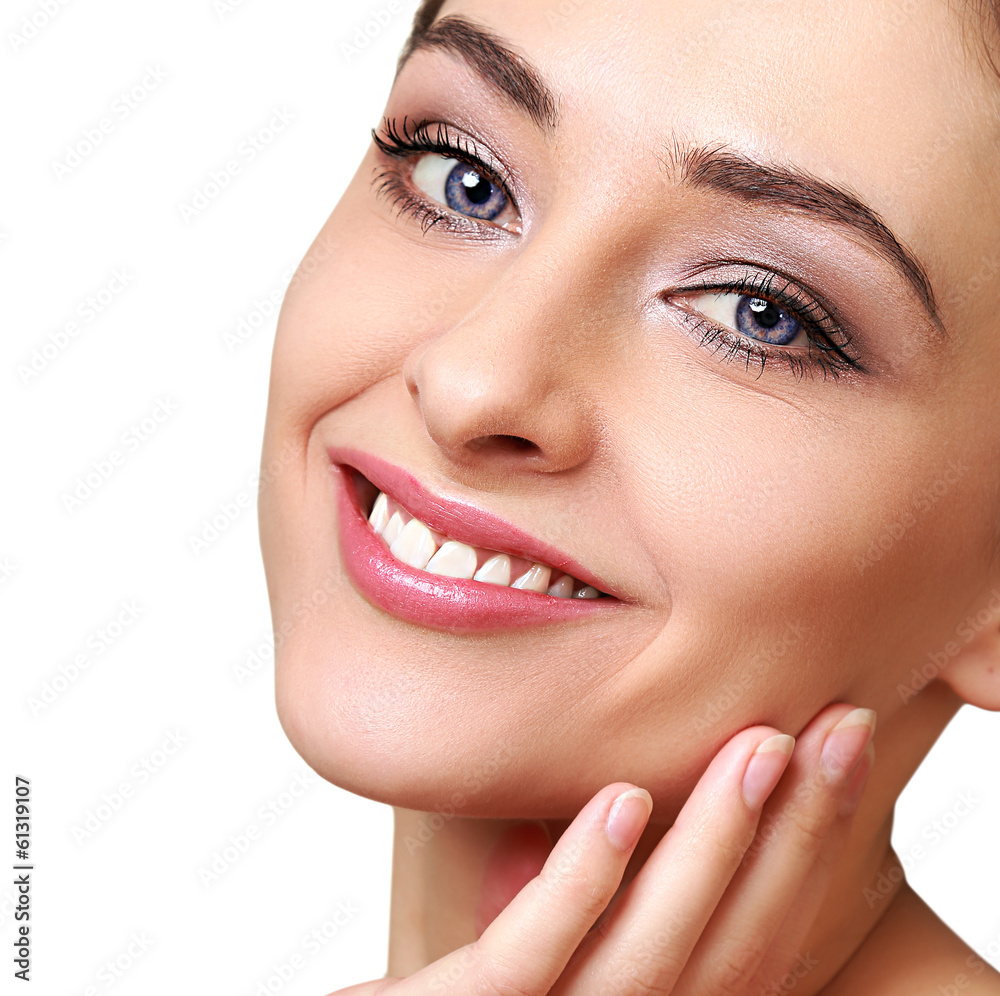 Obraz premium Beauty woman face with clean white teeth isolated