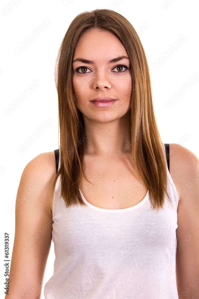 Portrait of a beautiful young woman in a white T-shirt Portrait of a beautiful young woman in a white T-shirt