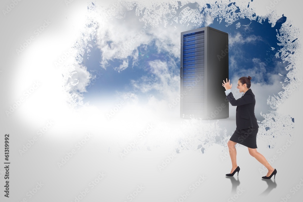 Fototapeta premium Composite image of angry businesswoman gesturing