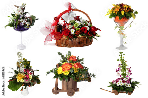 Collage of various colorful flower arrangements