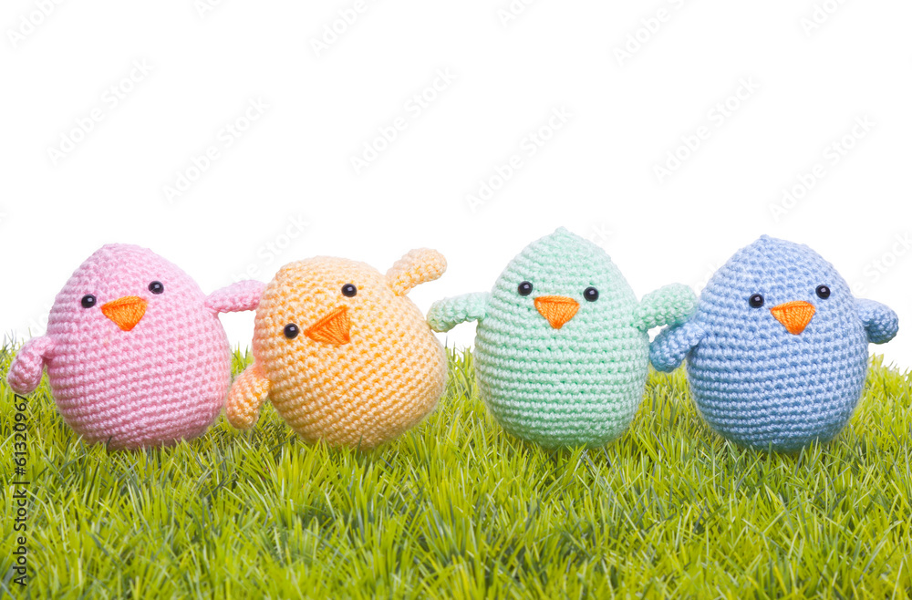 Fototapeta premium handmade easter chick with green gras