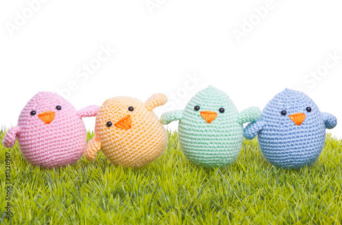 handmade easter chick with green gras