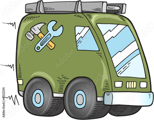 Cute Work Truck Doodle Vector Illustration