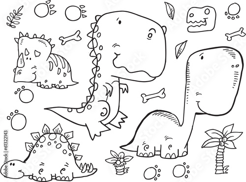 Dinosaur Doodle Sketch Vector Illustration Set