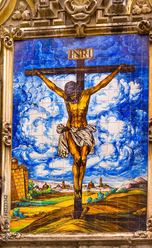 Christ Crucifixion on Cross Ceramic Street Mosaic Seville Spain