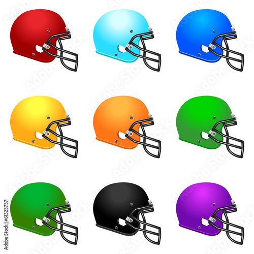 Set of colour footbal helmets